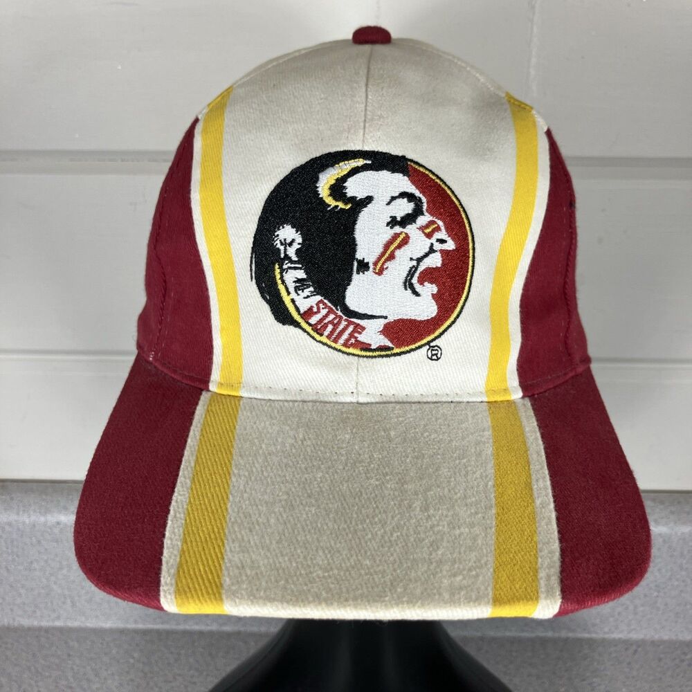 Vtg FSU Hat Cap Florida State Seminoles Noles Snapback Stripe AOP Gold 80s 90s